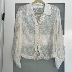 Rebecca Taylor sheer collared long sleeved off white blouse size 0. Silk/viscose
